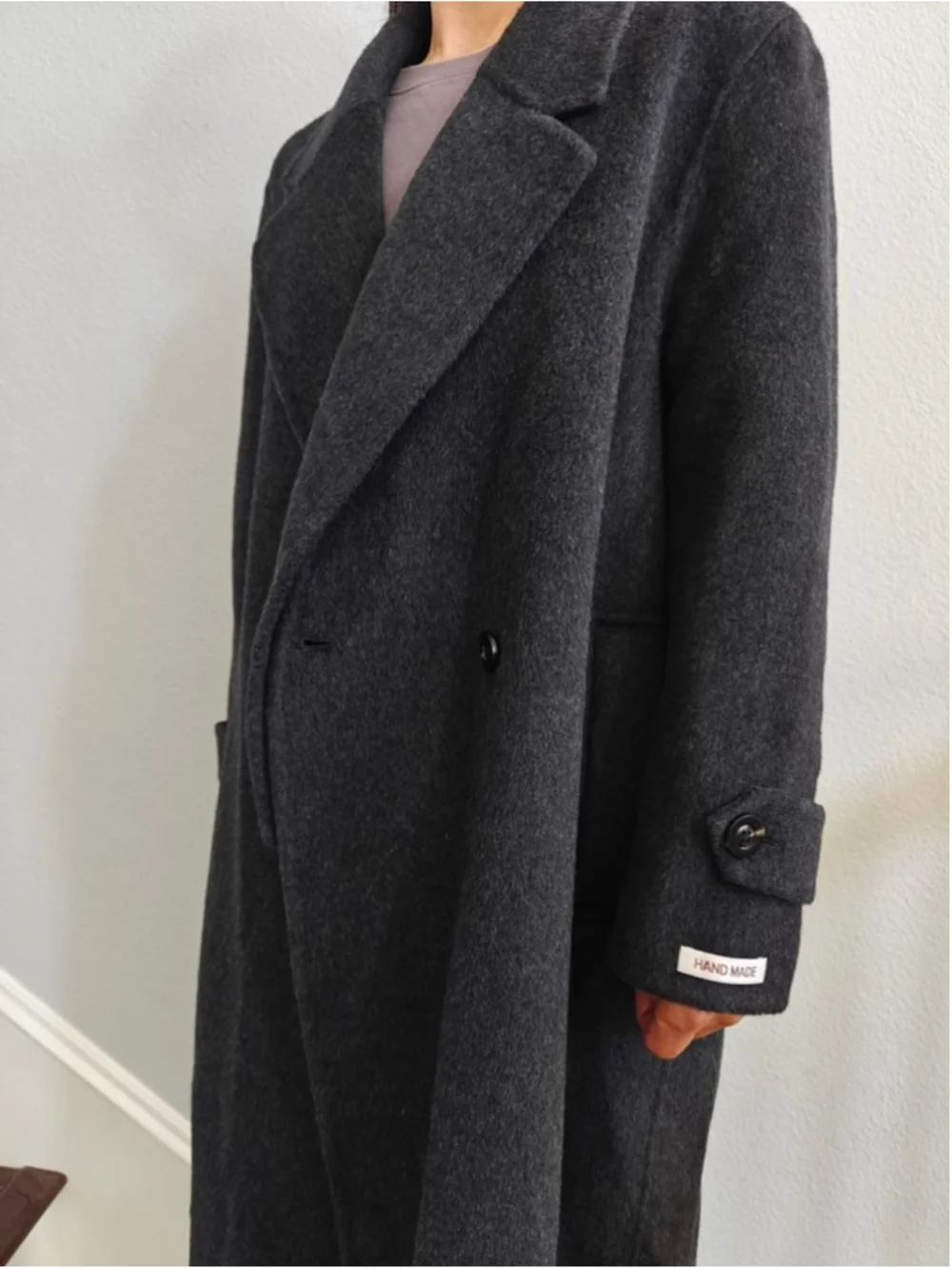 Handmade Wool & Alpaca Blend Long Coat | Charcoal Gray Korean Minimalist